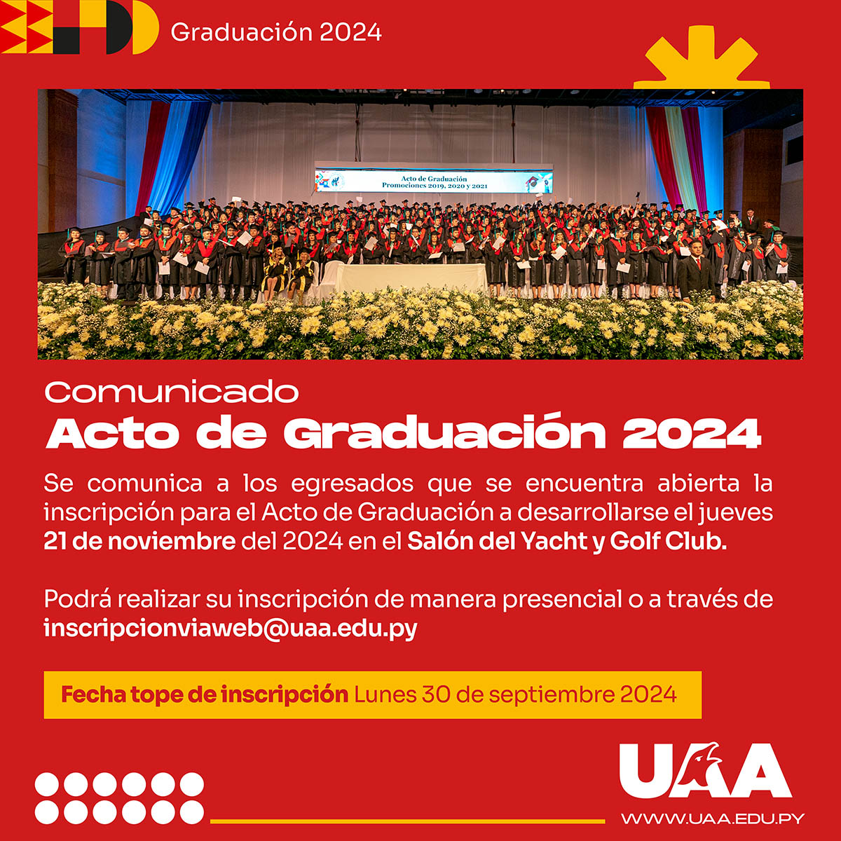 Flyer del acto de graduación de noviembre
