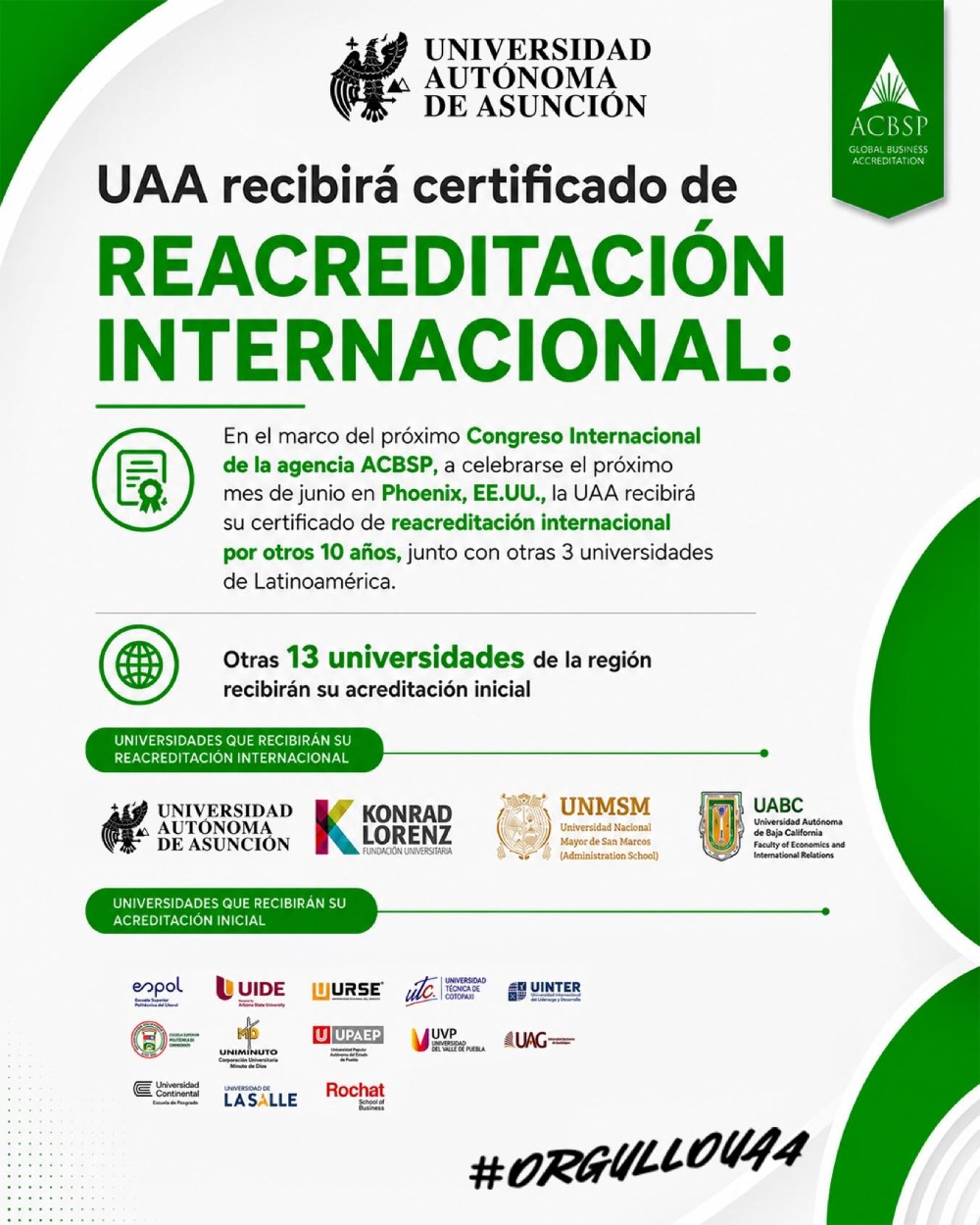 Reacreditaci&oacute;n internacional ACBSP de la UAA