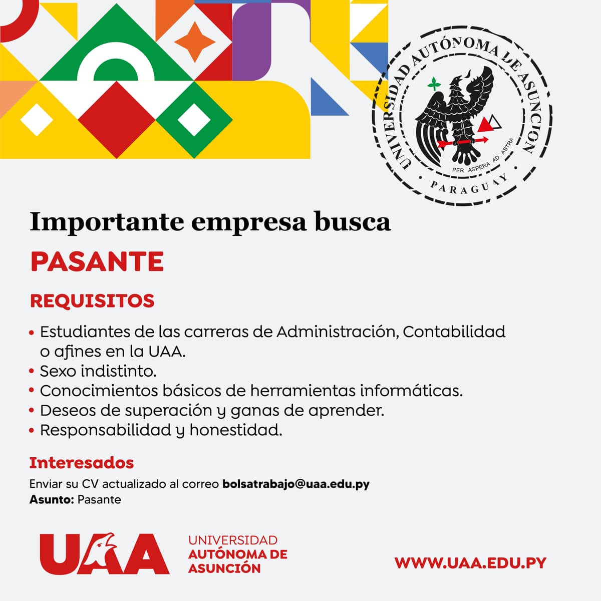 oportunidad laboral pasantía