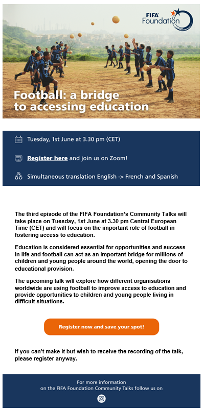Webinar FIFA - Football: a bridge to accessing education